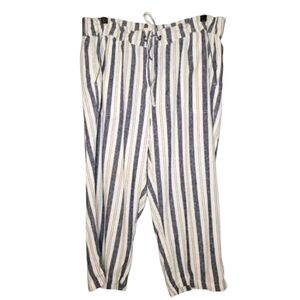 PER SE Wmns 1X blue white striped Linen Viscose blend cropped pants Pull On